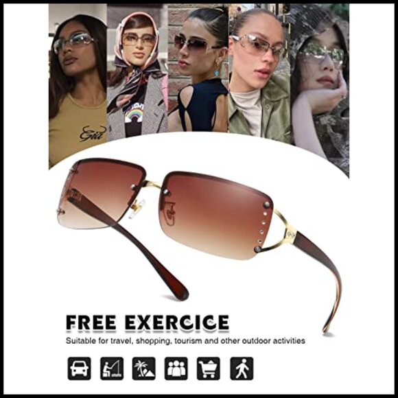 Rimless Rectangle Sunglasses Trendy Y2K Style Lightweight UV Protection Unisex main image 2